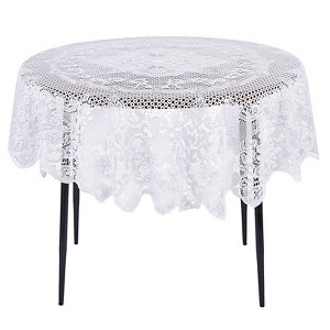 Juvale Round White Lace Vintage Tablecloth, Floral Pattern for Wedding Reception, Christmas Party (59 In) - 1 of 4