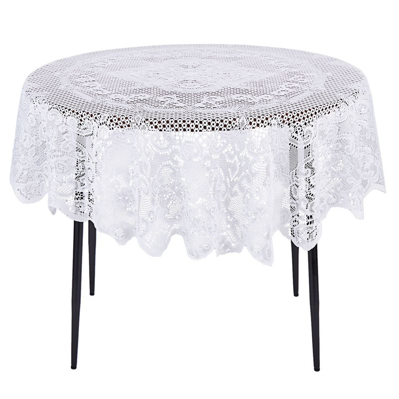 Juvale Round White Lace Vintage Tablecloth, Floral Pattern for Wedding Reception, Christmas Party (59 In), 1 of 9
