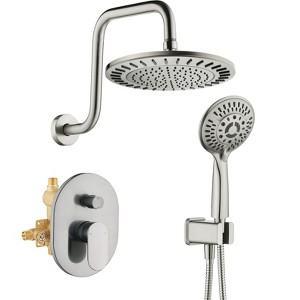 BRIGHT SHOWERS Shower Faucet Set with Valve Trim Kit, Double Handle, Rain Shower Head & 9-Setting Handheld Spray Combo, Valve Included, Brushed Nickel - 1 of 4