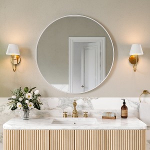 36"x36"Matte Round Rectangle Bathroom Vanity Mirror, Over-Sink Wall Mirror with HD Tempered Glass and Rust-Resistant Aluminum Frame,White - 1 of 4
