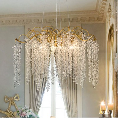 LLHZSY 6-Light 23 3/5" W Contemporary Luxury Tassel Crystal Chandelier-Gold/Chrome