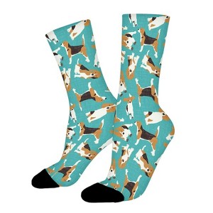 Beagle Scatter Blue Women Printed Crew Socks Funny Funky Socks Soft Polyester Novelty Gifts for Artists Men - 1 of 4