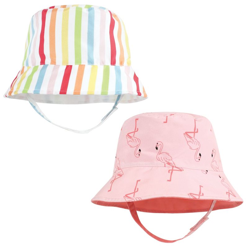 Hudson Baby Infant Girl 4Pc Sun Protection Hat, Flamingo Rainbow Stripe Ice Cream Dot, 2 of 4