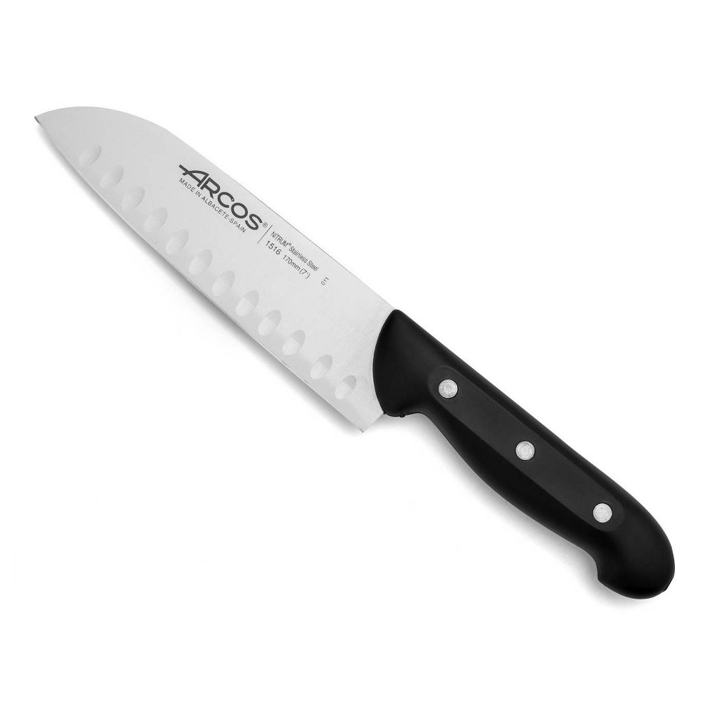 Arcos 7" Maitre Santoku Knife: Stainless Steel Blade, Polypropylene Handle, Hand Wash, 10-Year Warranty