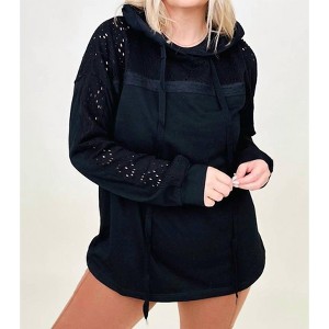 Women's French Terry Top With Lace Contrast - Cotton Bleu - 1 of 4