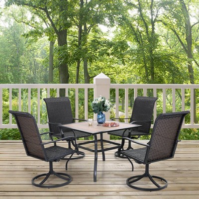 5pc Patio Dining Set wh 360 Swivel Chairs & Square Plastic Tabletop - Captiva Designs