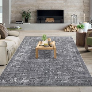 Vintage Rug Living Room Area Rug Traditional Distressed Floral Print Rug Indoor Non-Slip Low Pile Floor Mat - 1 of 4