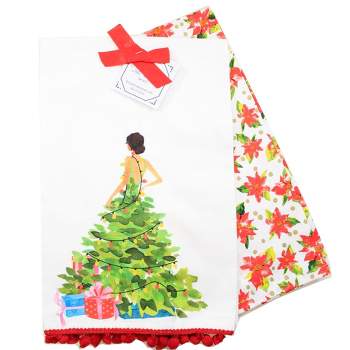 Decorative Towel Christmas Tree Glam Girl  -  Two 100% Cotton Towels 28.00 Inches -  Diva Kitchen 100% Cotton  -  Mx185352t  -  Cotton  -  White