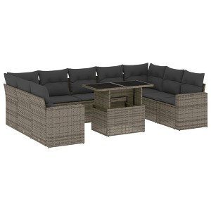 vidaXL 10 Piece Patio Sofa Set with Cushions - Gray Poly Rattan - 1 of 4