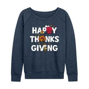 Women's - Peanuts - Happy Thanksgiving Icons Lightweight French Terry Wide Neck Long Sleeve Shirt - 1 of 4