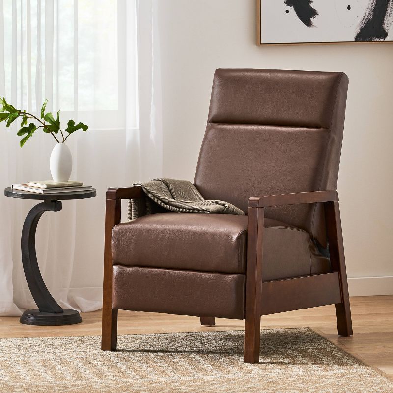 Fernhill Mid Century Modern Faux Leather Upholstered Pushback Recliner Dark Brown/Dark Espresso - Christopher Knight Home, 3 of 11