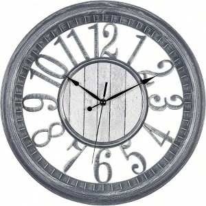 Large Wall Clock 16 Inch Gray Noiseless Quartz Rustic Farmhouse Shabby Chic Vintage Kitchen Living Room Bedroom Decorative Clock - 1 of 4