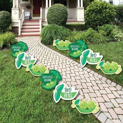 Big Dot of Happiness Double the Fun - Twins Two Peas in a Pod - Pea Lawn Decor - Outdoor Baby Shower or 1st Birthday Party Yard Decorations - 10 Piece