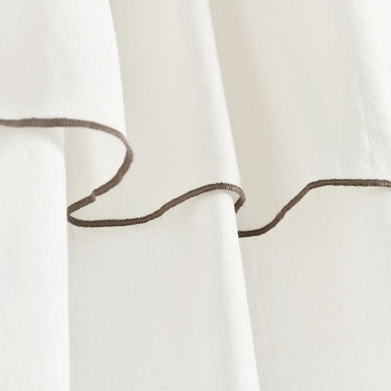 Modern Faux Linen Embroidered Edge With Attached Valance Window Curtain Panels Light Linen 52X84 Set, 4 of 7