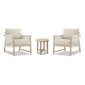 JTH Outdoor Grenada 3-Piece Acacia Lounge Chair & Table Patio Conversation Set, Sandy White All-Weather Olefin - 1 of 4