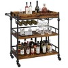 Jojoka 3-Tier Gray Industrial Bar Cart with Wine Rack, Glass Holder, and Removable Tray - 3 of 4