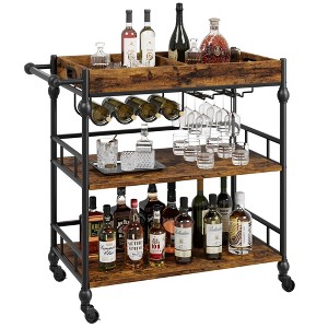 TROPOW Industrial Bar Cart with Wine Rack & Glass Holder - 4-Tier Retro Rolling Serving Cart - 1 of 4