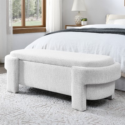 51 White Chenille Storage Bench,upholstered Storage Ottoman Bench,end ...