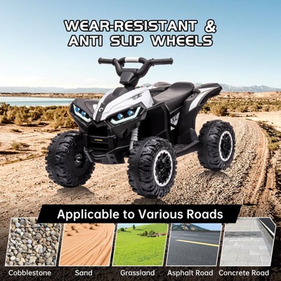 Kids Black and White 12V Electric Quad with LED Lights