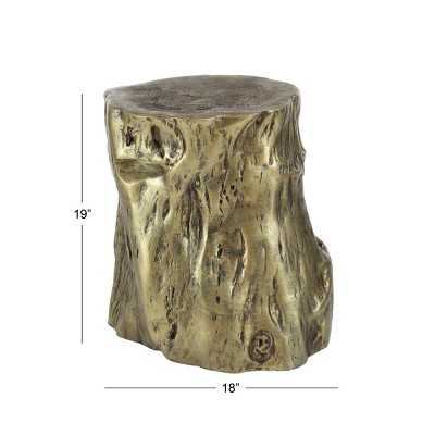 Gold Tree Trunk Inspired Round Wood Accent Table