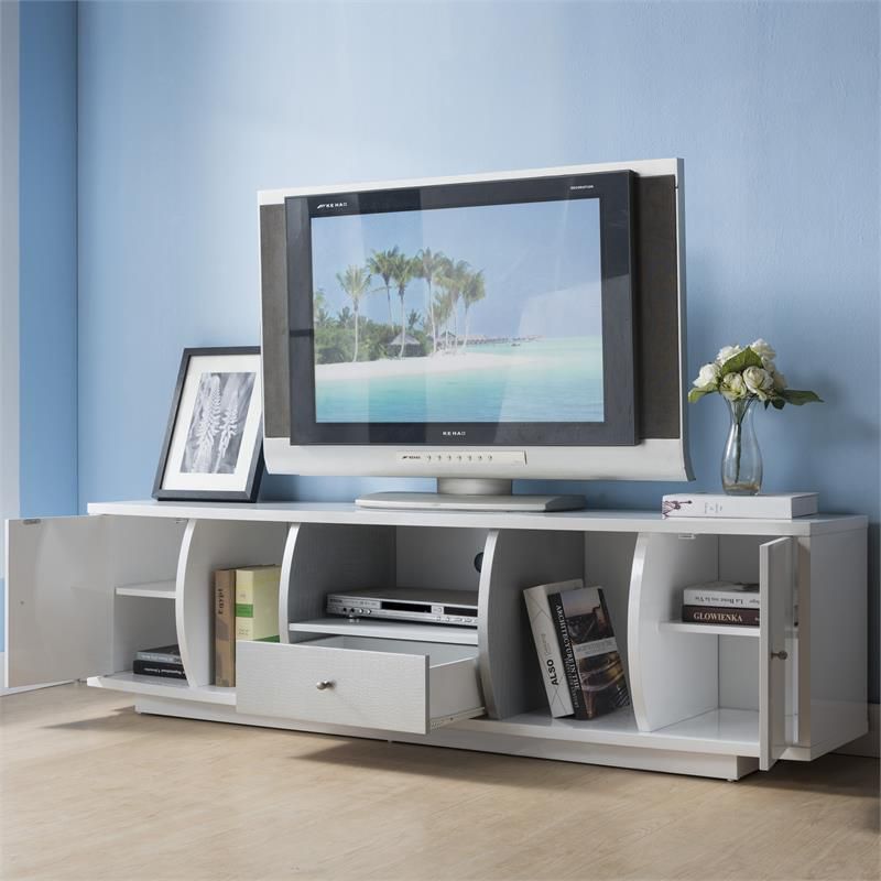 Gather Contemporary Wood 72-Inch TV Stand in Glossy White - Furniture of America, 5 of 8