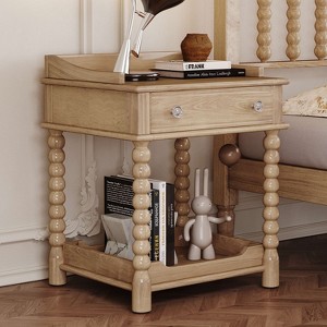 ORRD Retro Nightstand with Drawer and Shelf, Bedside Table with Turned Legs, Natural - 1 of 4