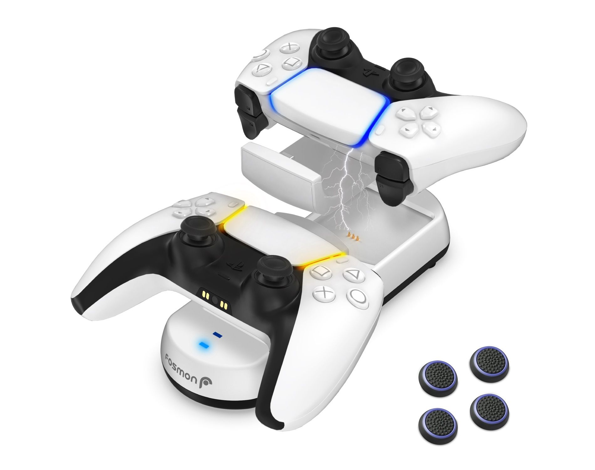 Fosmon For PS5 Charging Dock + Free Thumb Grip, PS5 Controller Charger, Charging Station Dock, Controller Charger Station for PlayStation 5 Controller