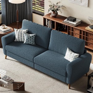 84" Faux Leather Couch, Brown Couches for Living Room, 3 Seater Sofa with Wide Armrests, Wood Legs, Deep Seats, Mid-Century Modern Loveseat Sofa - 1 of 4