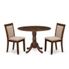 East West Furniture 3-Piece Dining Room Set Consists of a Pedestal Table with Drop Leaves & 2 Light Tan Linen Fabric Dining Chairs - Antique Walnut - 2 of 4