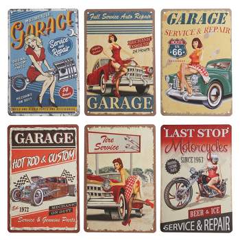 Okuna Outpost 6 Pack Vintage Metal Signs for Garage, Retro Home Wall Decor (8 x 11.8 in)