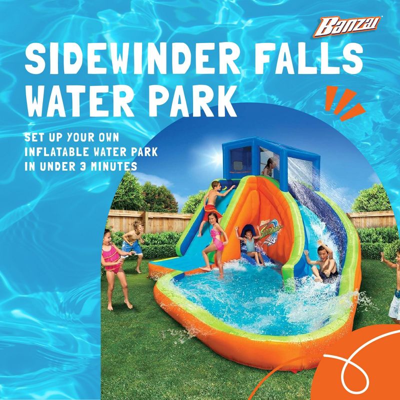Banzai Sidewinder Falls Inflatable Outdoor Water Park Swimming Splash Pool, Slides, and Adventure Tunnel with Air Blower, Stakes, and Storage Bag, 3 of 7