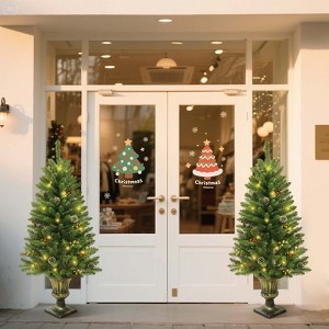 Holiday Xmas Decor，4Pcs Holiday Christmas Decoration Set,2Pcs 4Ft Artificial Trees with Lights, Wreath with Pine Cones & Red Berries - 1 of 4