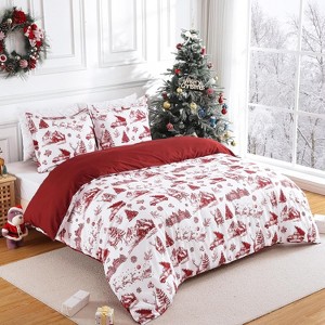 Christmas Duvet Cover, Soft Brushed Microfiber Comforter Cover Sets, Reindeer Printed Holiday Theme Bedroom Decorative Bedding - 1 of 4