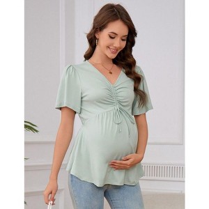 Coolmee Women's Short Sleeve V Neck Tops Blouses Ruffle Hem Tie Front Crop Summer Tops - 1 of 4