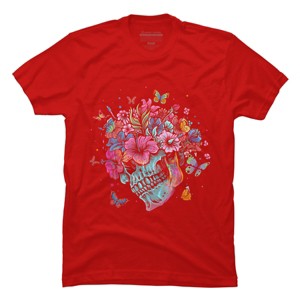 Men's Design By Humans Floral Butterfly Skull Funny Halloween Costume Hippie Flower By JeilJersey T-Shirt - 1 of 4