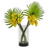 Nearly Natural Calla Lily and Fan Palm Artificial Arrangement in Cylinder Glass Vase, Cream - 4 of 4