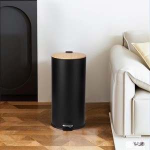 8 Gallon Stainless Steel Trash Can with Bamboo Lid, Soft-Close Pedal, Removable Bucket for Kitchen, Office - 1 of 4