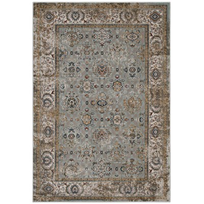 Modway Hisa Distressed Vintage Floral Lattice 5x8 Area Rug - Silver Blue/Beige/Brown,  Two-Ply Polypropylene Yarn ,  Tight Low Pile Weave