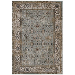Modway Hisa 5x8 Area Rug – Vintage Floral Lattice, Silver Blue/Brown, Poly Yarn - 1 of 4