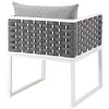 Modway Stance Outdoor Dining Armchair – White Aluminum Frame with Gray Cushions, Stackable Patio Chair for Deck or Garden Dining - 3 of 4