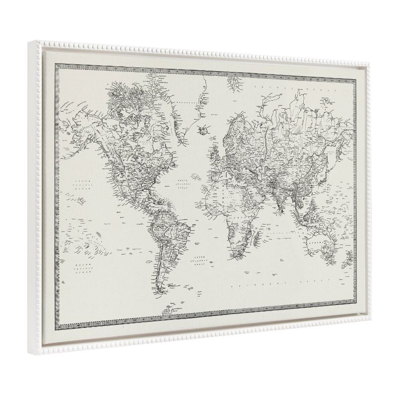 28&#34;x38&#34; Sylvie Beaded Vintage Black and White World Map Framed Canvas by The Creative Bunch Studio White - Kate &#38; Laurel All Things Decor, 1 of 8