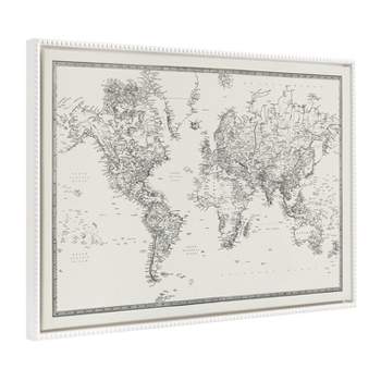 28"x38" Sylvie Beaded Vintage Black and White World Map Framed Canvas by The Creative Bunch Studio White - Kate & Laurel All Things Decor