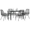 vidaXL 5 Piece Patio Dining Set with Cushions-Black Poly Rattan Outdoor Furniture-Glass Tabletop-Garden/Backyard/Patio al Fresco Seating - 2 of 4