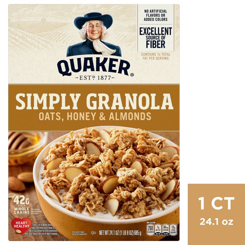 Quaker Simply Granola Regular, Oats, Honey, Almond - 24.1oz, 1 of 7
