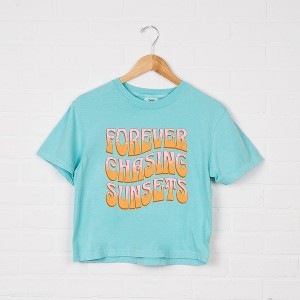 Simply Sage Market Women's Forever Chasing Sunsets Wavy Short Sleeve Relaxed Fit Cropped Tee - 1 of 3