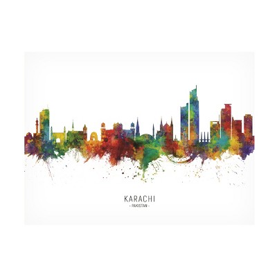 Trademark Fine Art Michael Tompsett 'Karachi Pakistan Skyline Named' Canvas Art