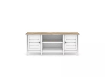 Soft White Farmhouse TV Stand with Cabinets and Shelves