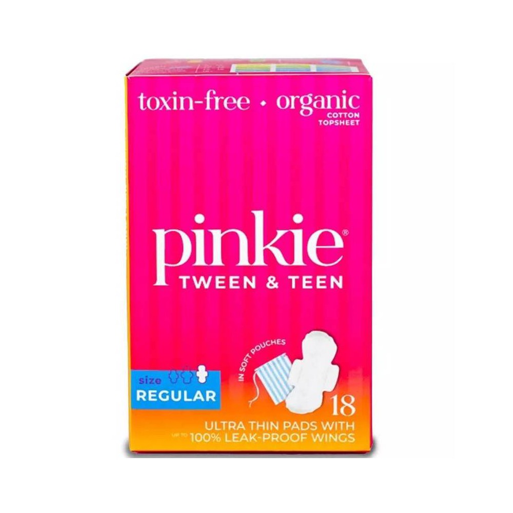Pinkie Tween & Teen Ultra-Thin Organic Topsheet Pads with Wings - Size Regular - 18ct