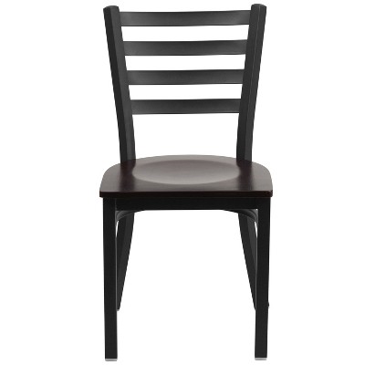 High Ladderback Walnut Wood Seat with Black Metal Frame Chair