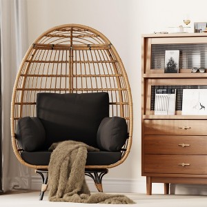 GustoWave Swivel Wicker Egg Chair, Oversized Indoor Outdoor Lounger, w/ 4 Cushions, Steel Frame Metal Base, 440lb Capacity - 1 of 4